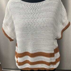 SHEIN White and Brown Knit Sweater